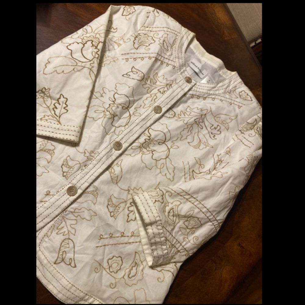 Alfred Dunner Cream Embroidered Lightweight Shirt Jacket